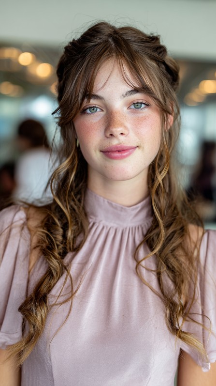 Whimsical Half-Up Loose Waves with Subtle Curls