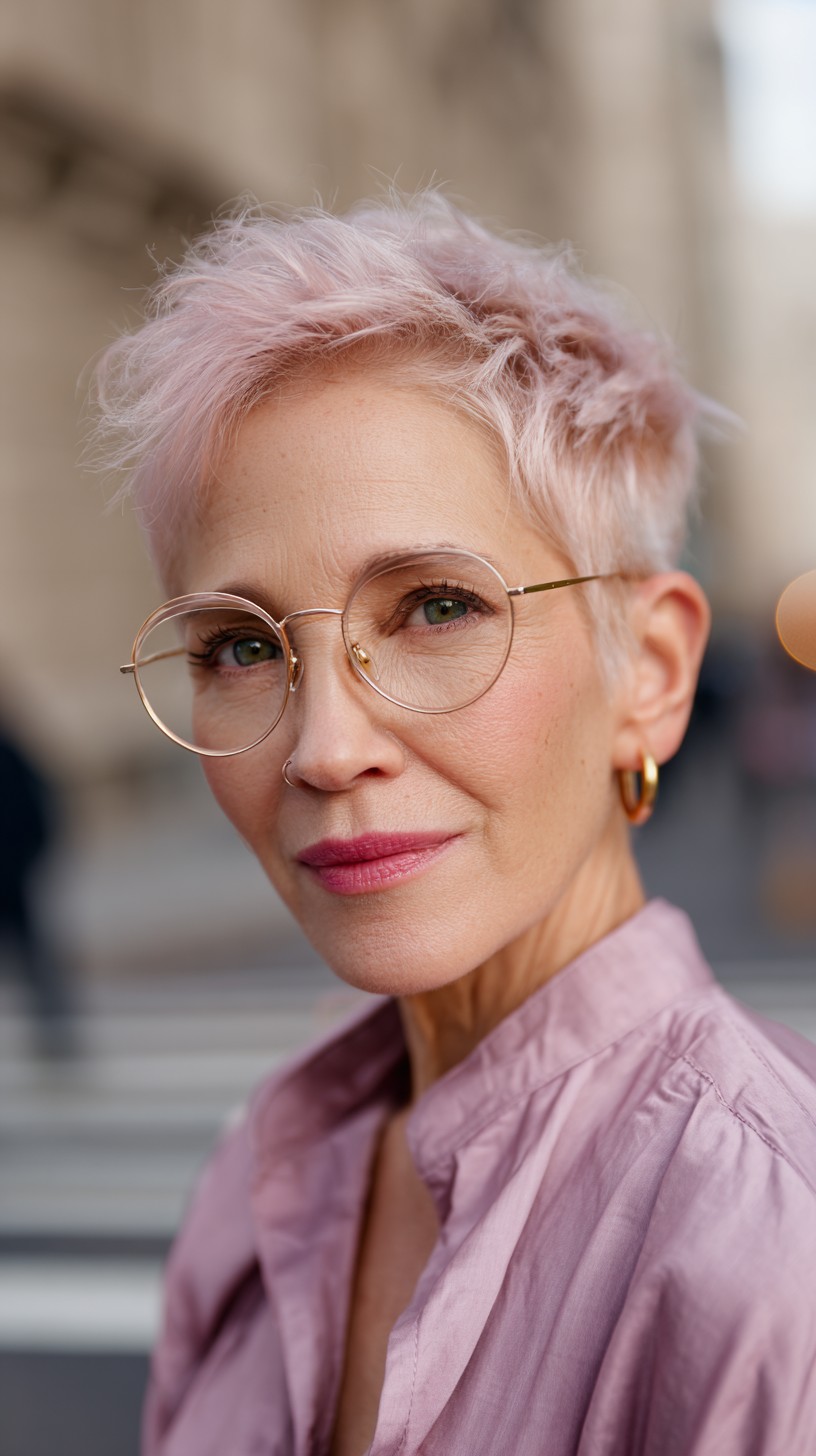 Trendy Light Rose Gold Textured Pixie Cut