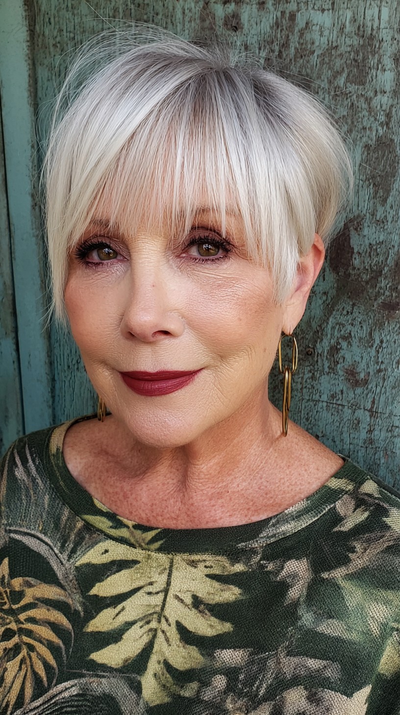 Textured Silver Pixie with Long Bangs
