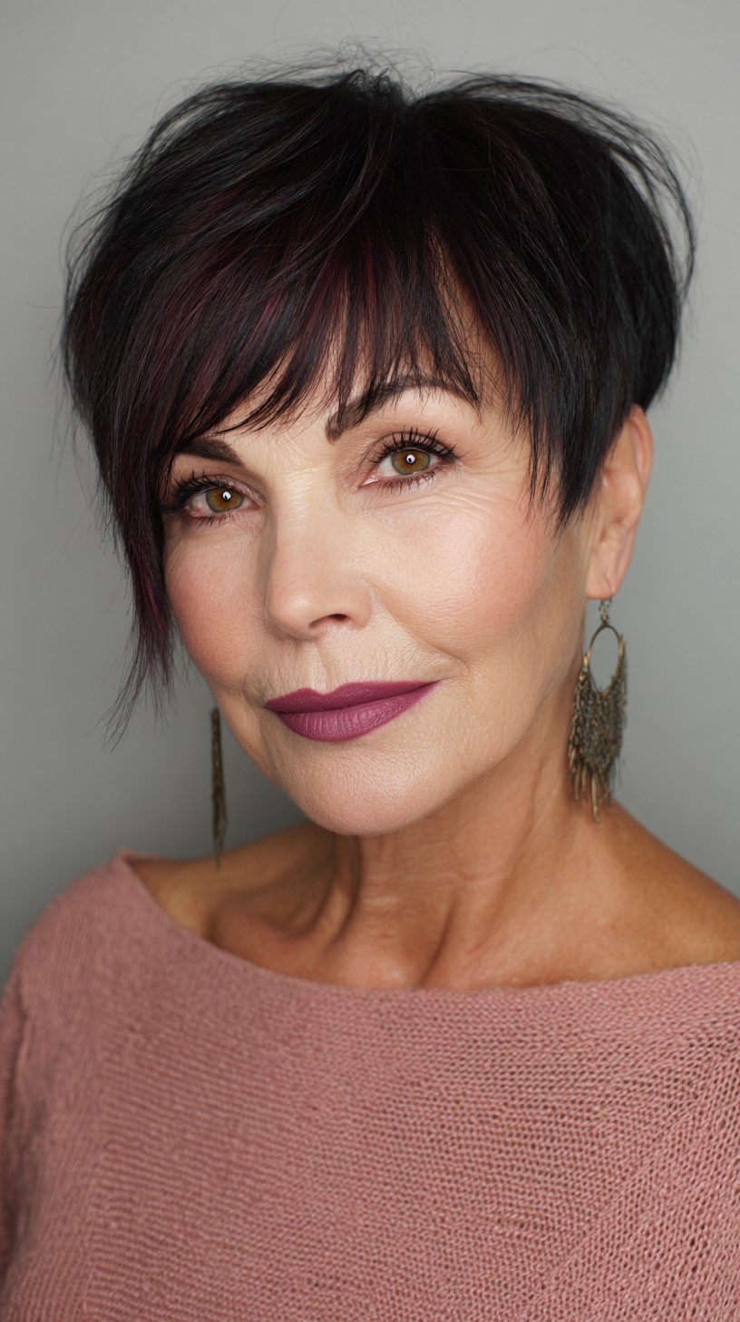 Bold Textured Pixie with Long Fringed Bangs