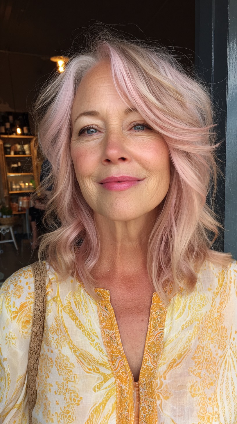 Charming Light Rose Gold Beachy Waves with Soft Layers