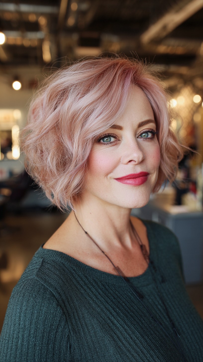 Charming Rose Gold Curly Bob with Flattering Layers