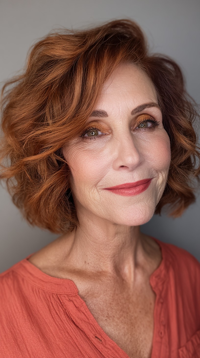 Chic Curly Copper Lob with Defined Layers