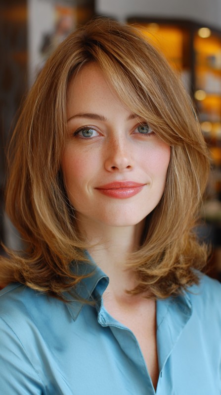 Chic Layered Mid-Length Cut with Subtle Highlights