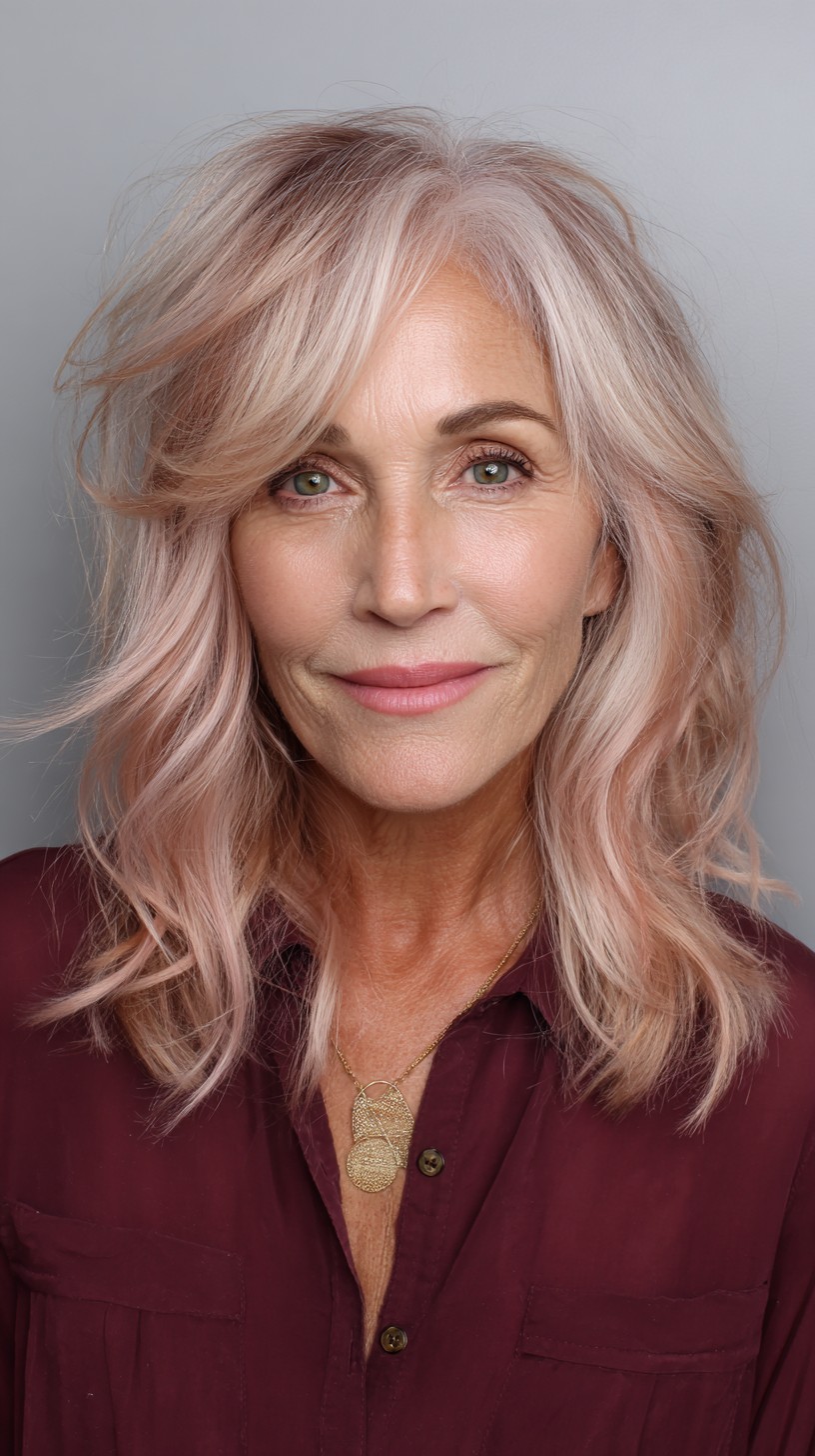 Chic Light Rose Gold Beachy Waves with Soft Layers