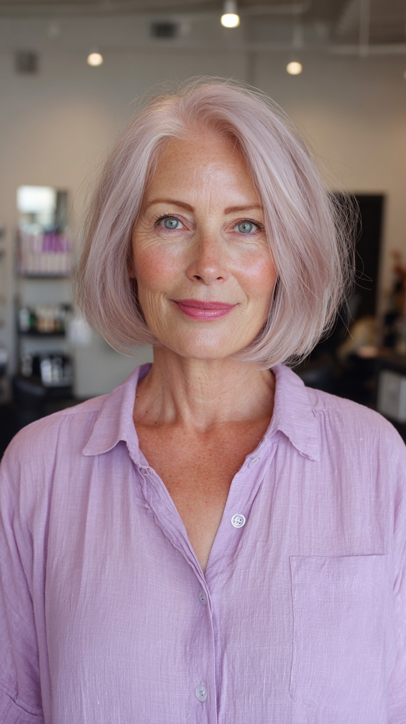 Chic Light Rose Gold Blunt Bob with Soft Texture