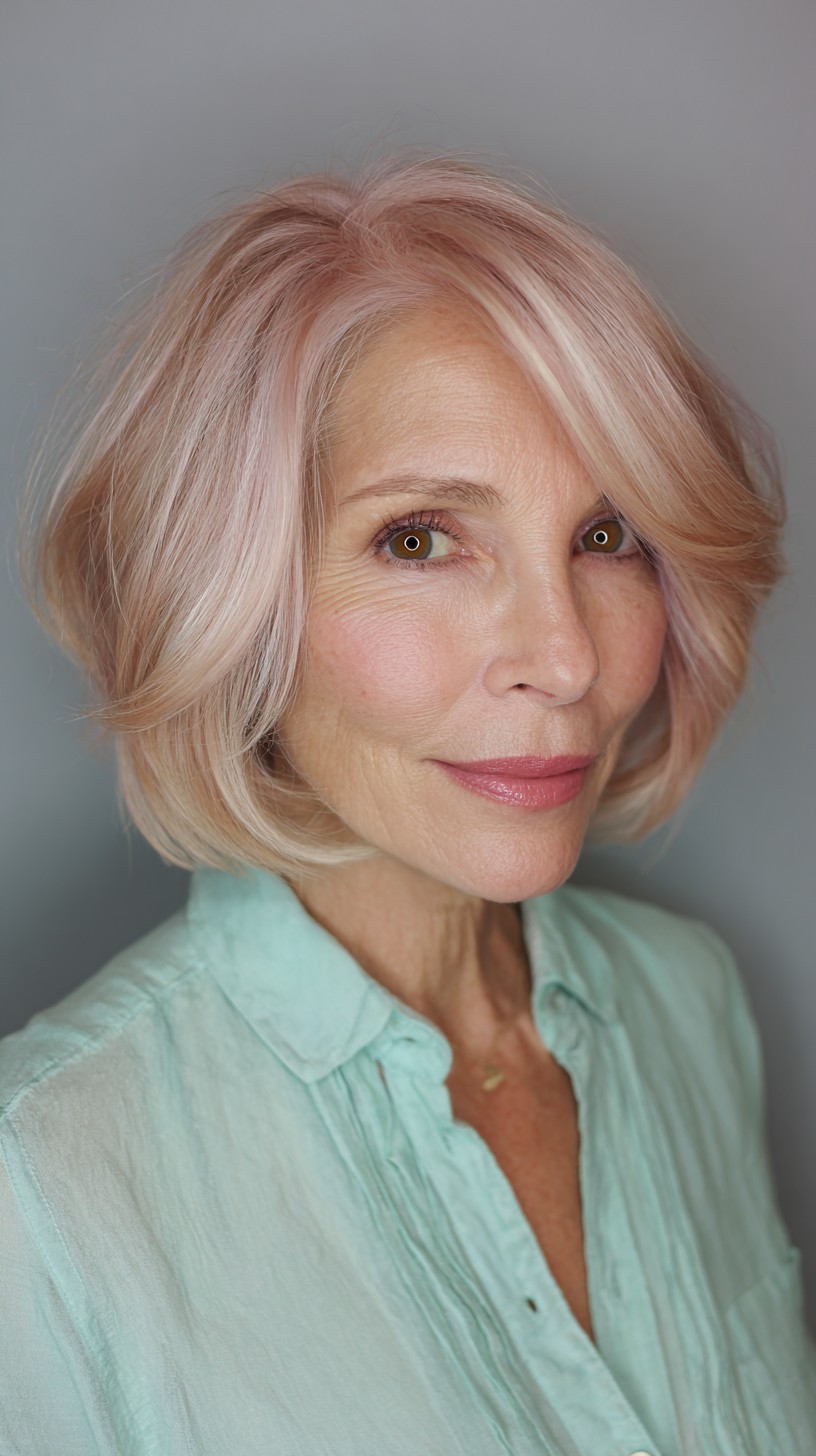 Chic Light Rose Gold Bob with Soft, Subtle Layers