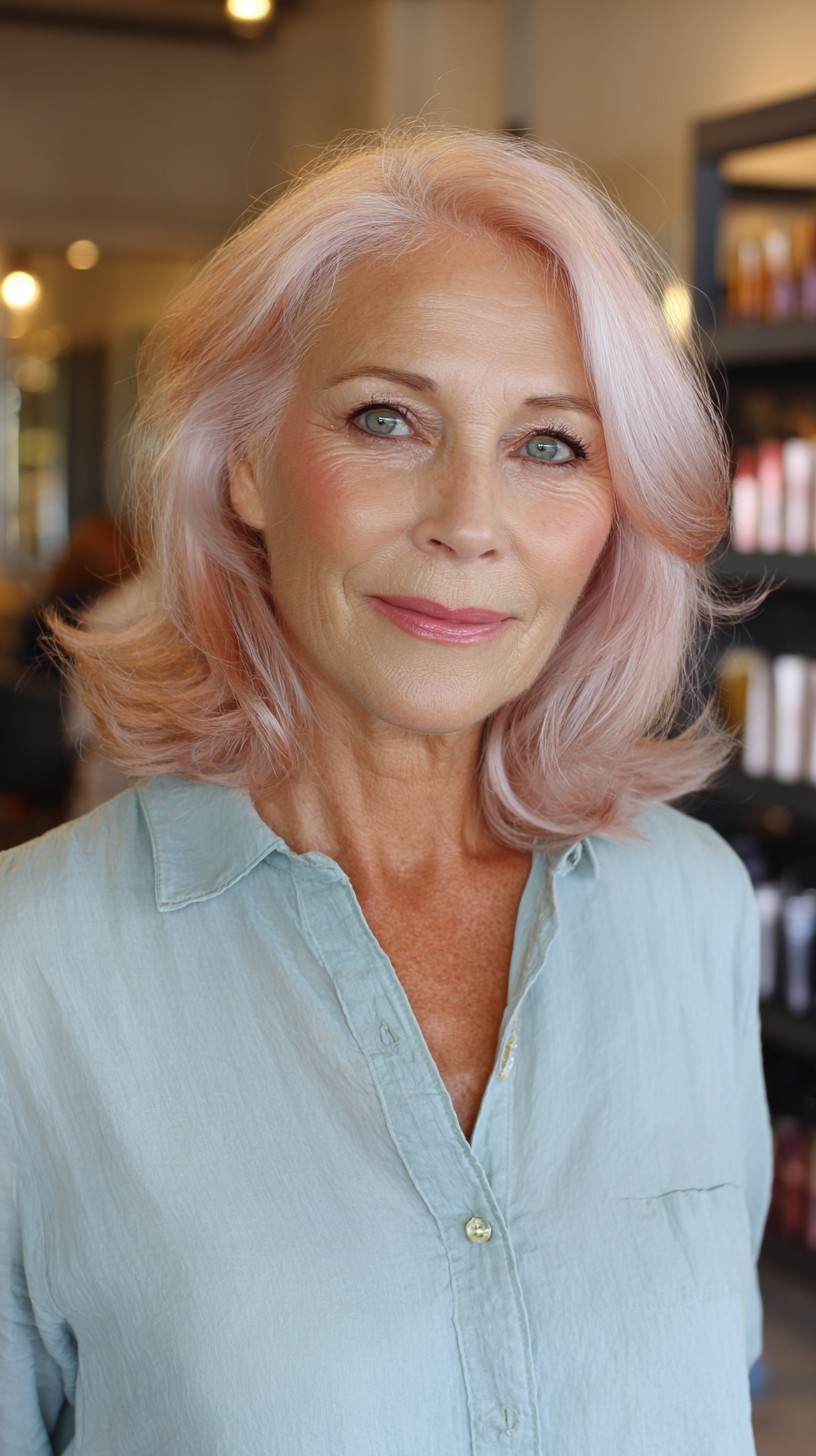 Chic Light Rose Gold Layered Cut with Soft Waves