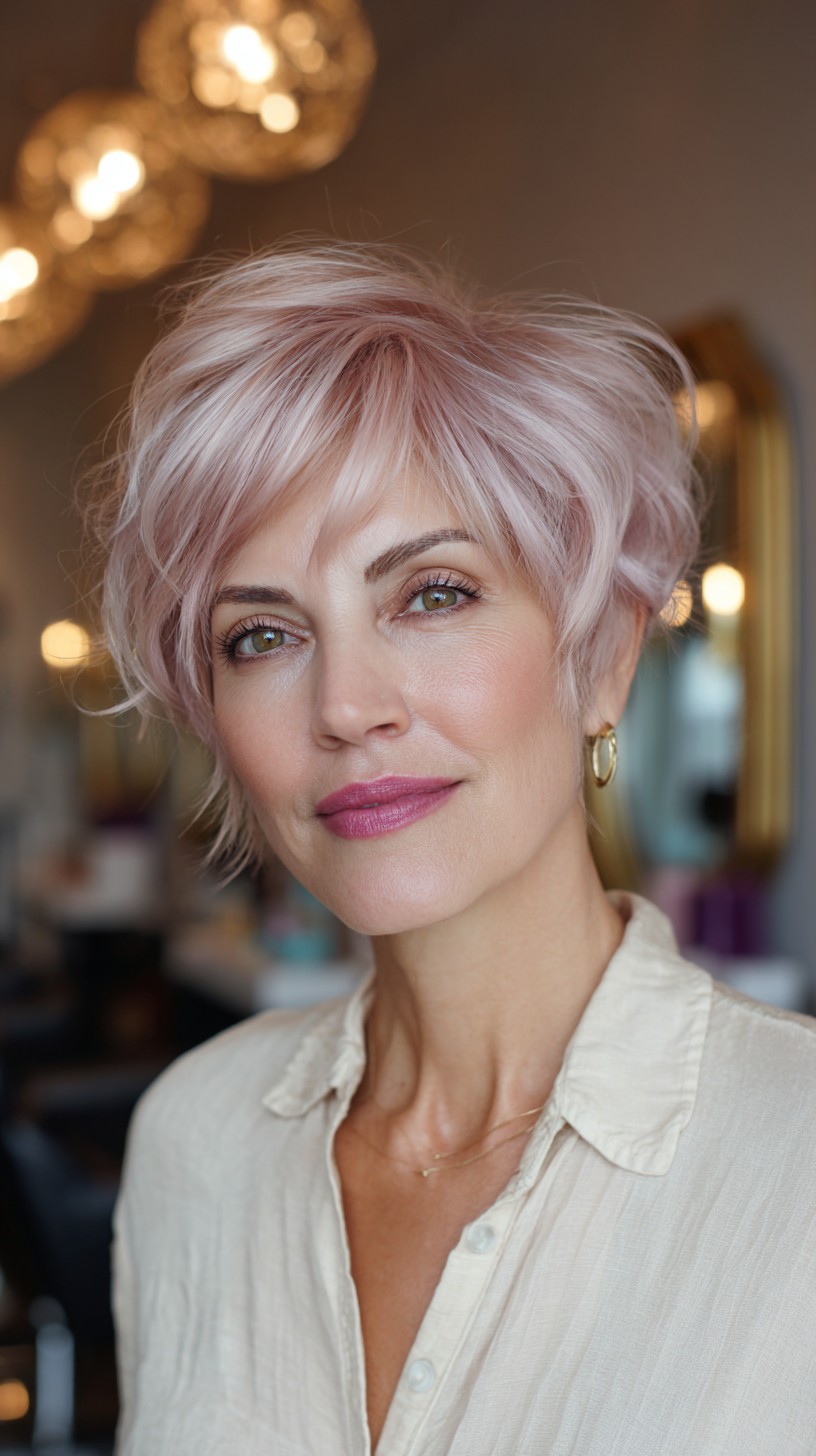 Chic Rose Gold Feathered Pixie Cut
