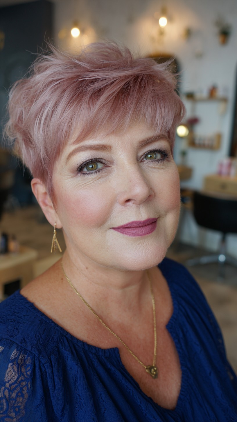 Chic Rose Gold Feathered Pixie with Textured Layers