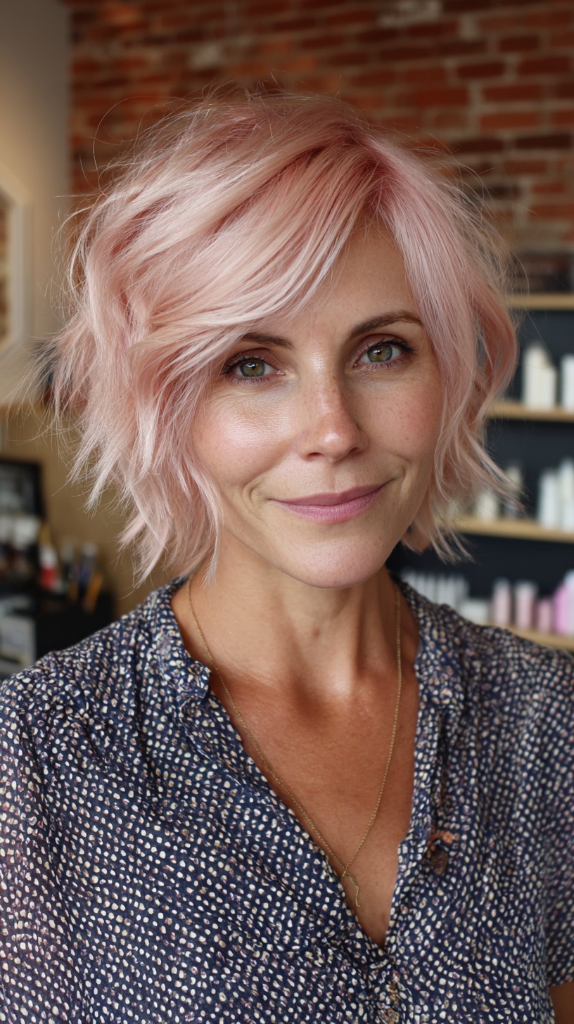 Chic Rose Gold Textured Wavy Bob