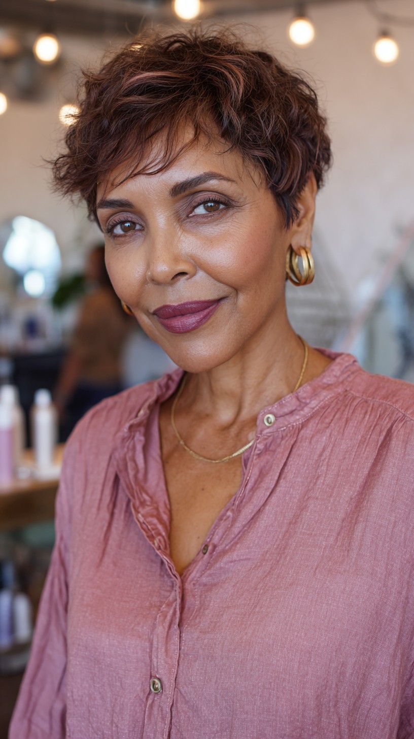 Chic Short Pixie Cut with Rose Gold Highlights
