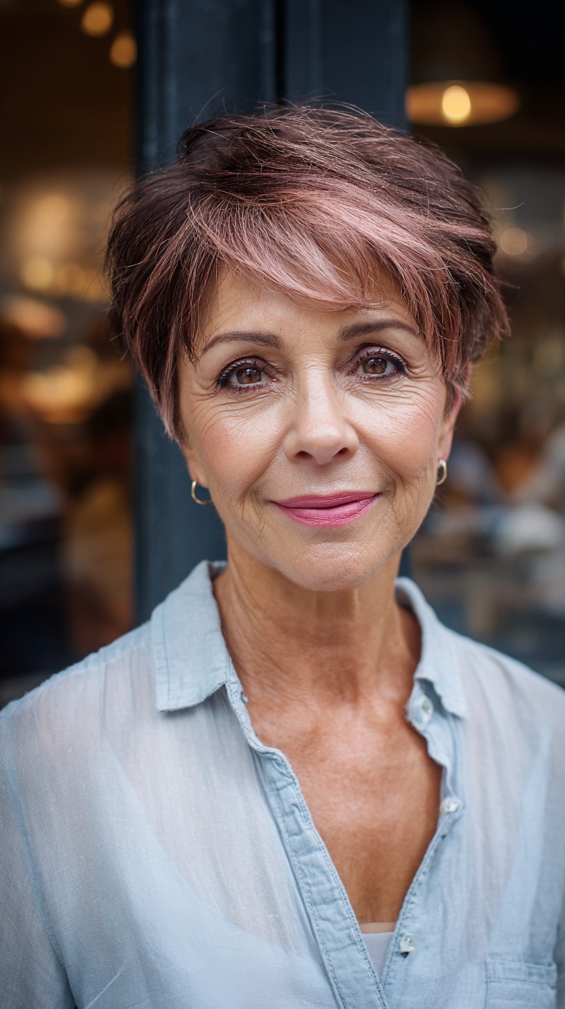 Chic Short Textured Cut with Subtle Rose Gold Highlights