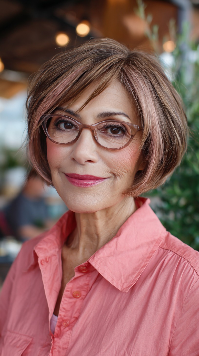 Chic Textured Bob with Rose Gold Highlights