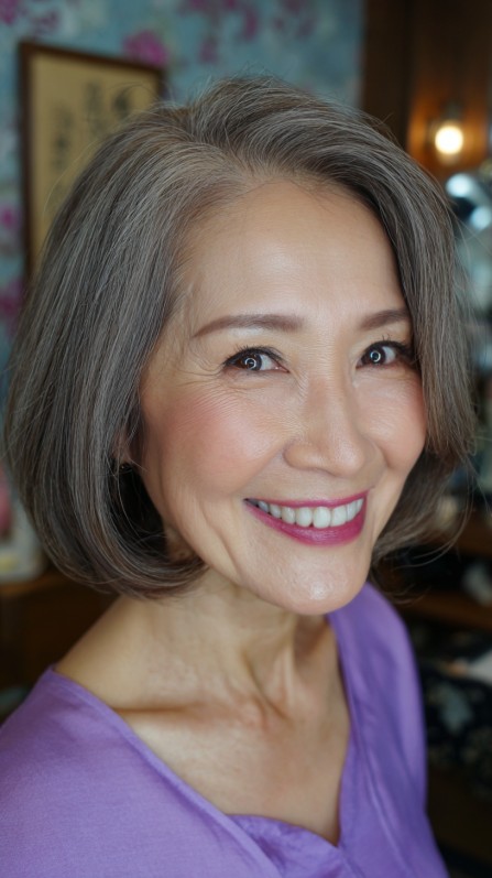 Chic Textured Bob with Subtle Gray Highlights