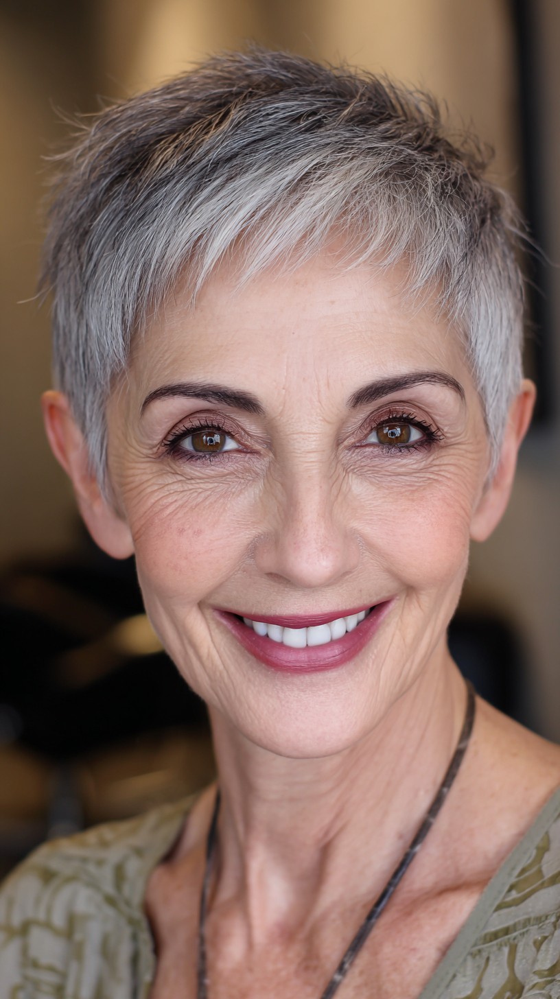 Chic Textured Silver Pixie with Playful Edges