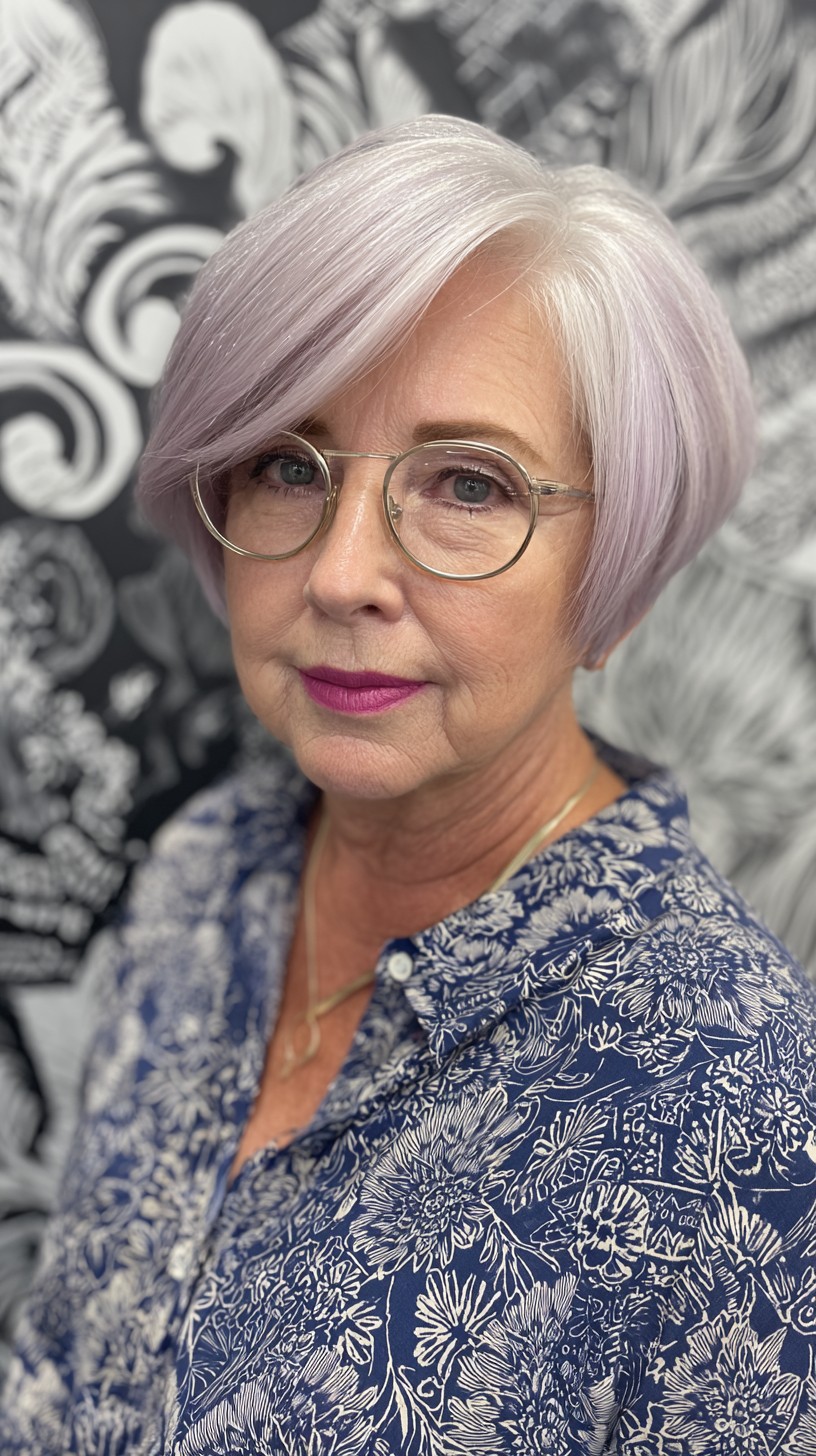 Elegant Silver Bob with Long Bangs