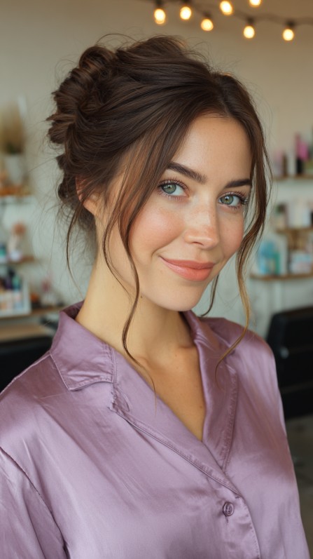 Elegant Textured Low Bun with Soft Face-Framing Strands