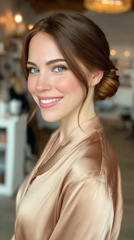 Elegant Twisted Low Bun with Soft Face-Framing Strands