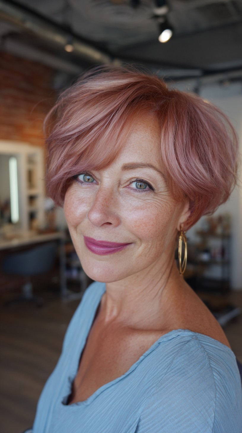Flirty Rose Gold Textured Short Bob