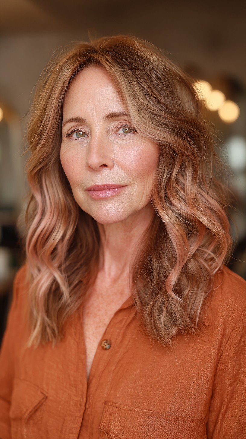 Layered Waves with Rose Gold Highlights