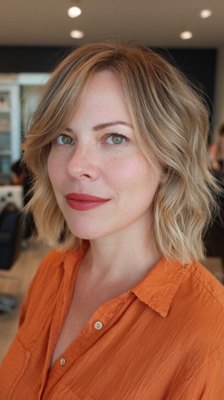 Lightly Layered Wavy Lob with Subtle Highlights