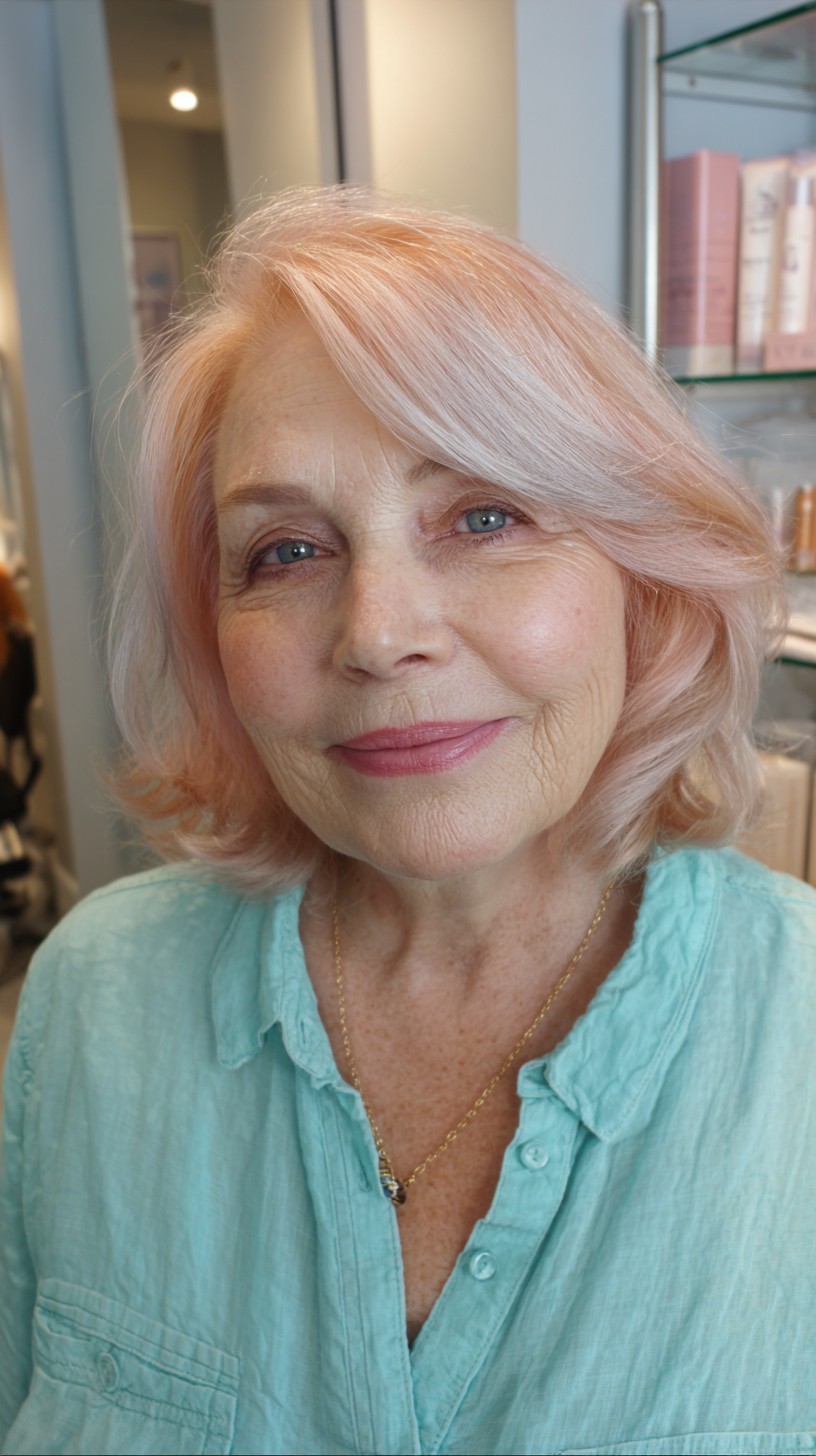 Lovely Light Rose Gold Bob with Soft Waves