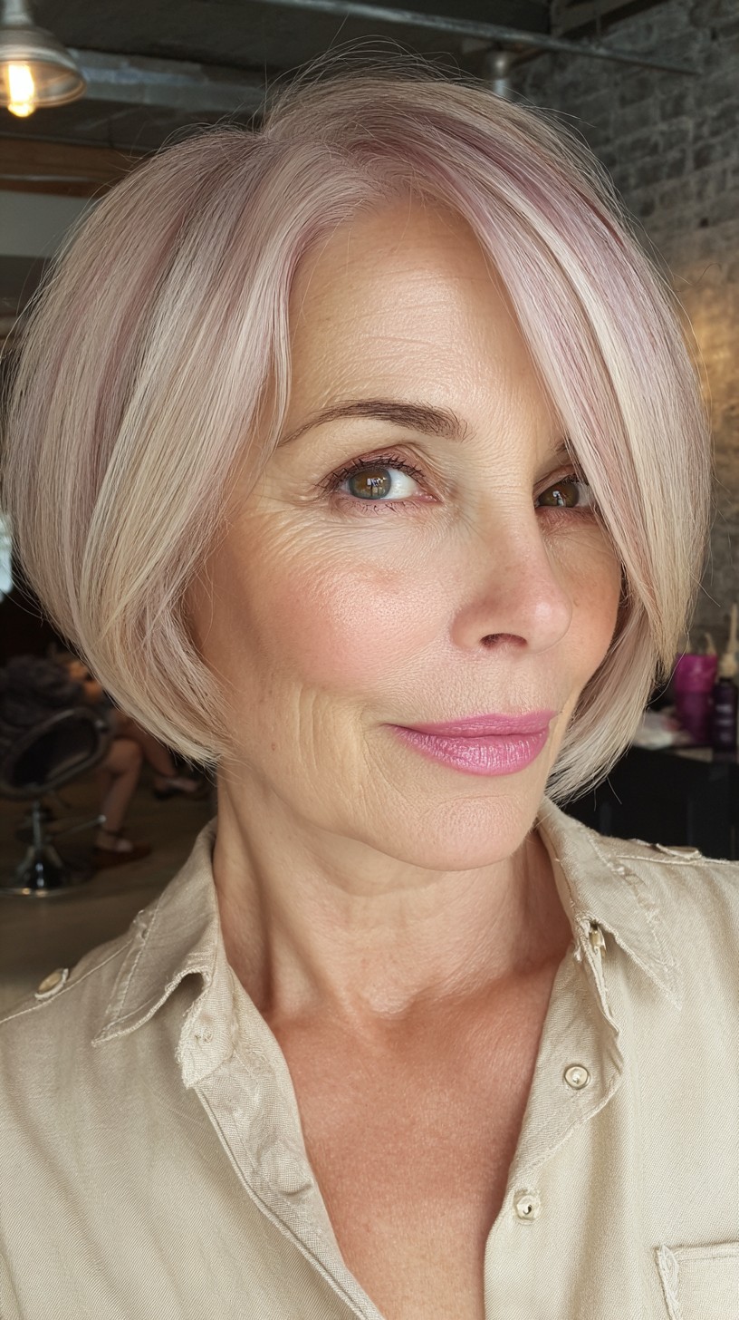 Modern Light Rose Gold A-Line Bob with Soft Texture