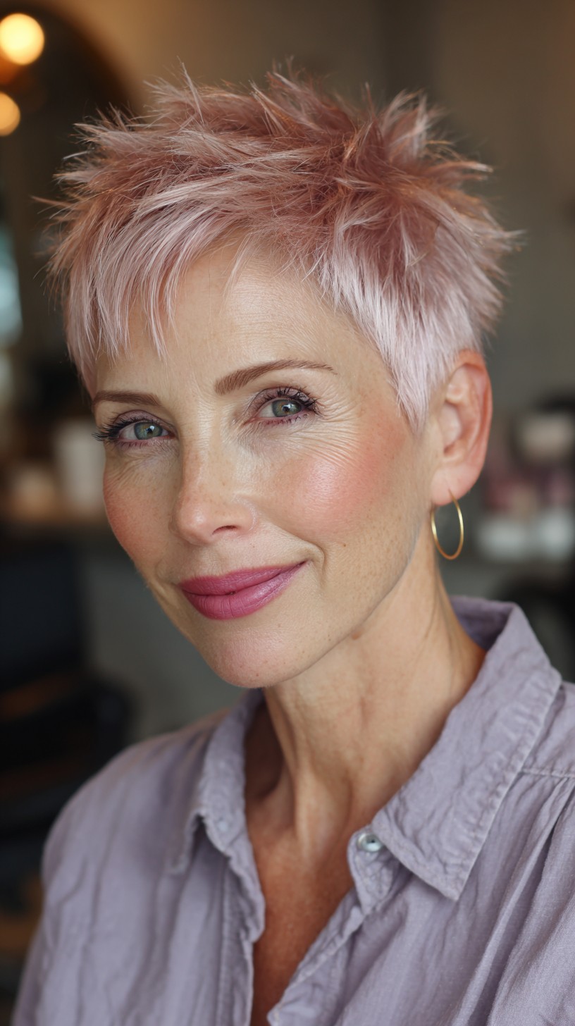 Modern Rose Gold Textured Pixie with Spiky Layers