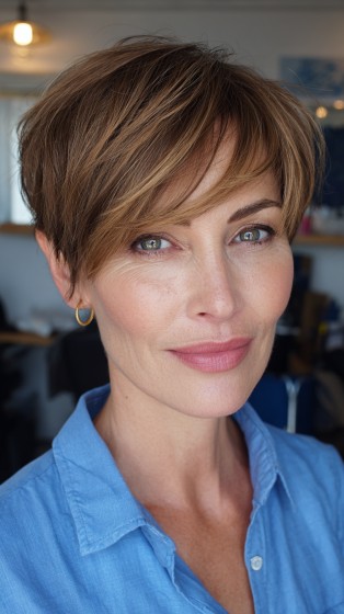 Modern Textured Short Crop with Side-Swept Bangs