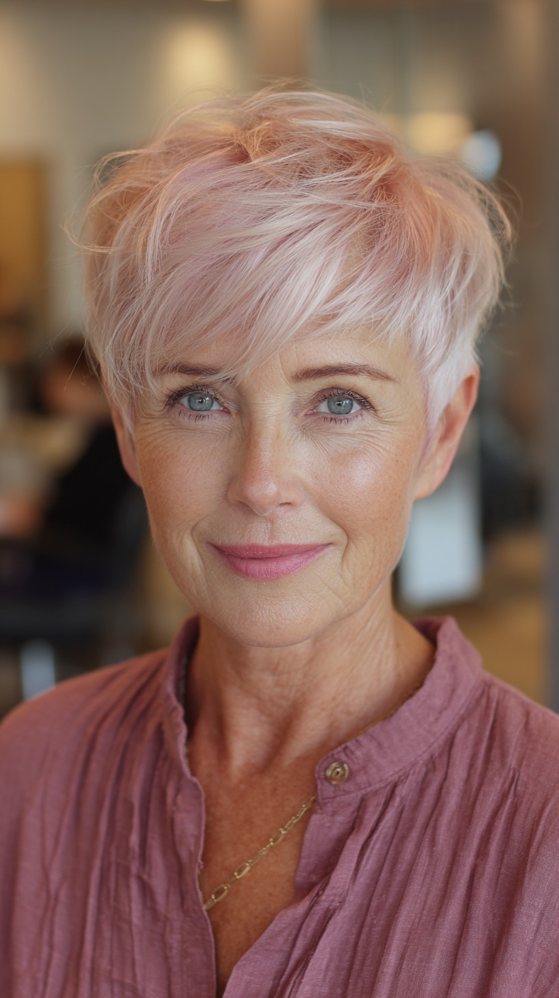 Playful Light Rose Gold Pixie with Soft Texture