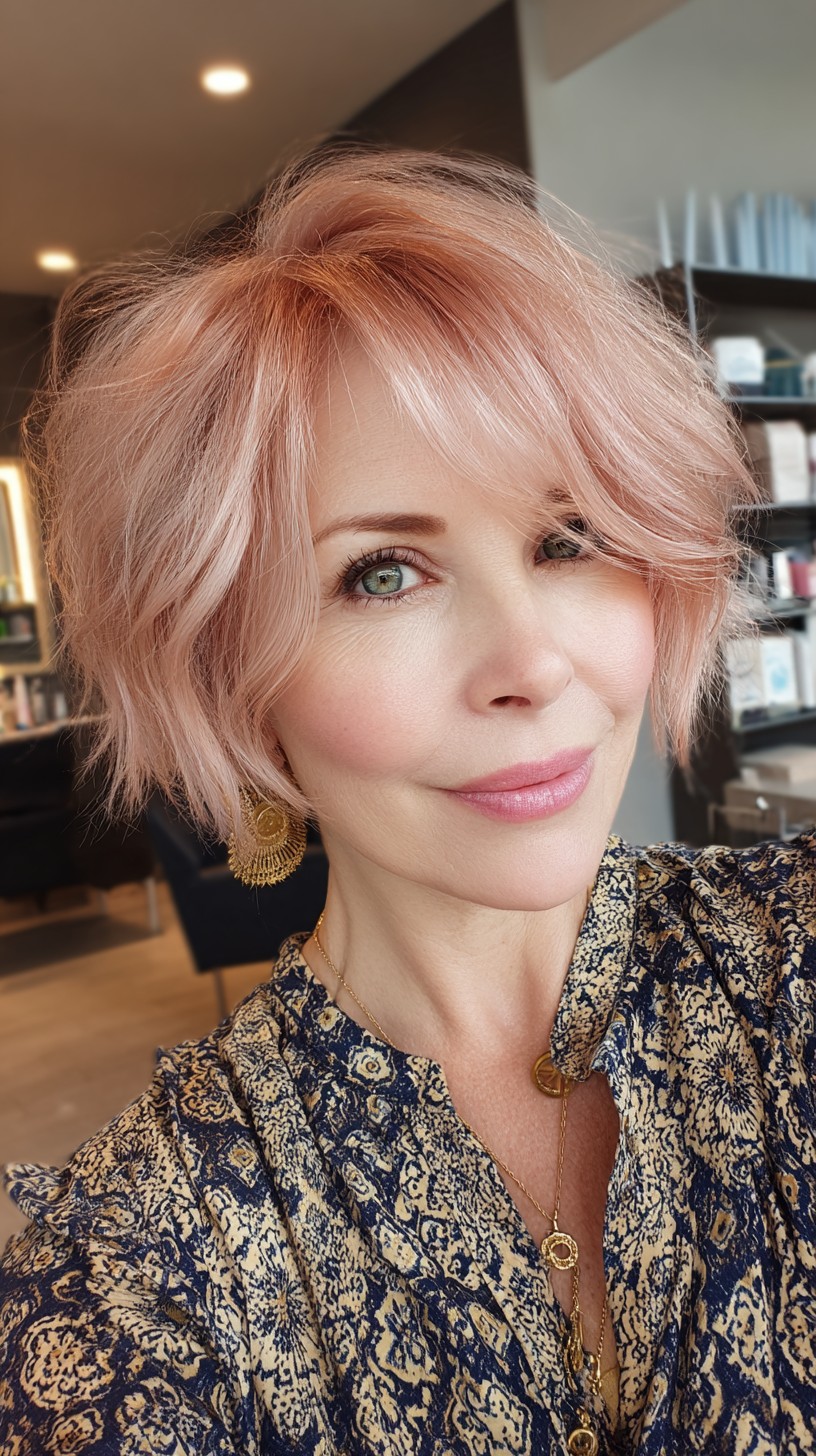 Playful Rose Gold Shaggy Bob