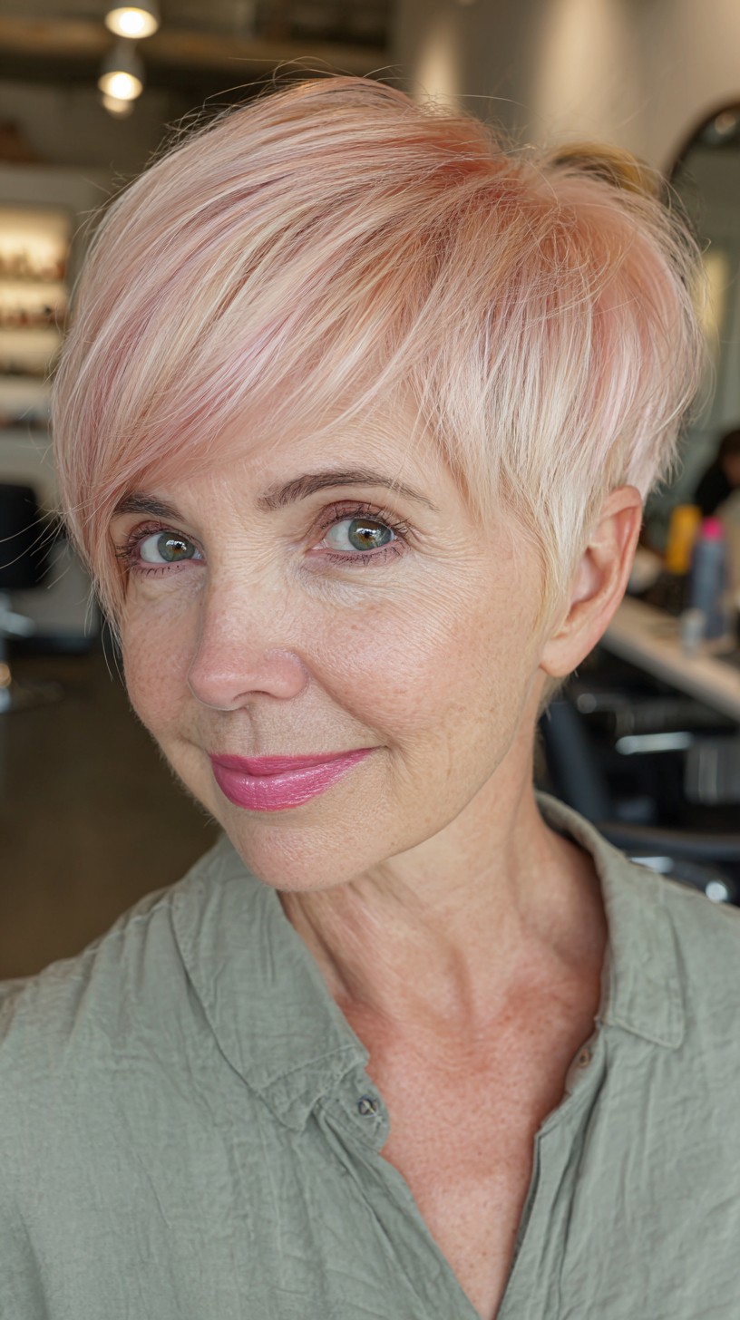 Playful Rose Gold Short Pixie with Feathered Layers