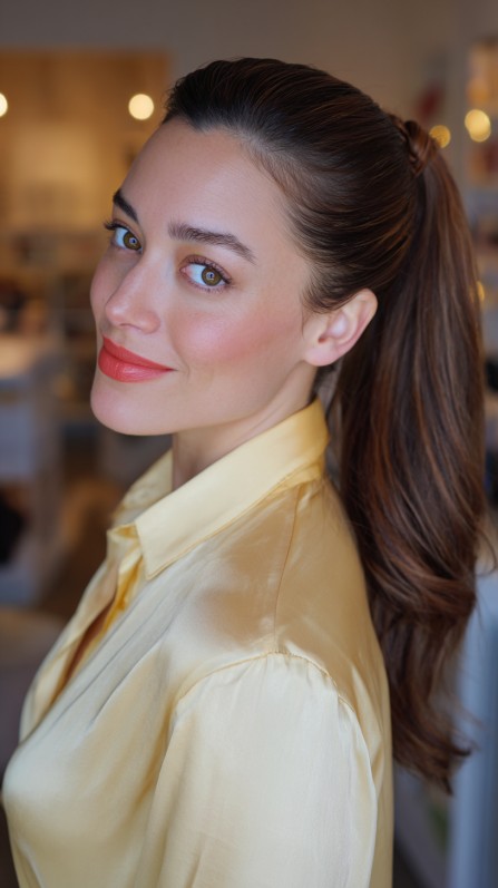 Sleek High Ponytail with Subtle Volume
