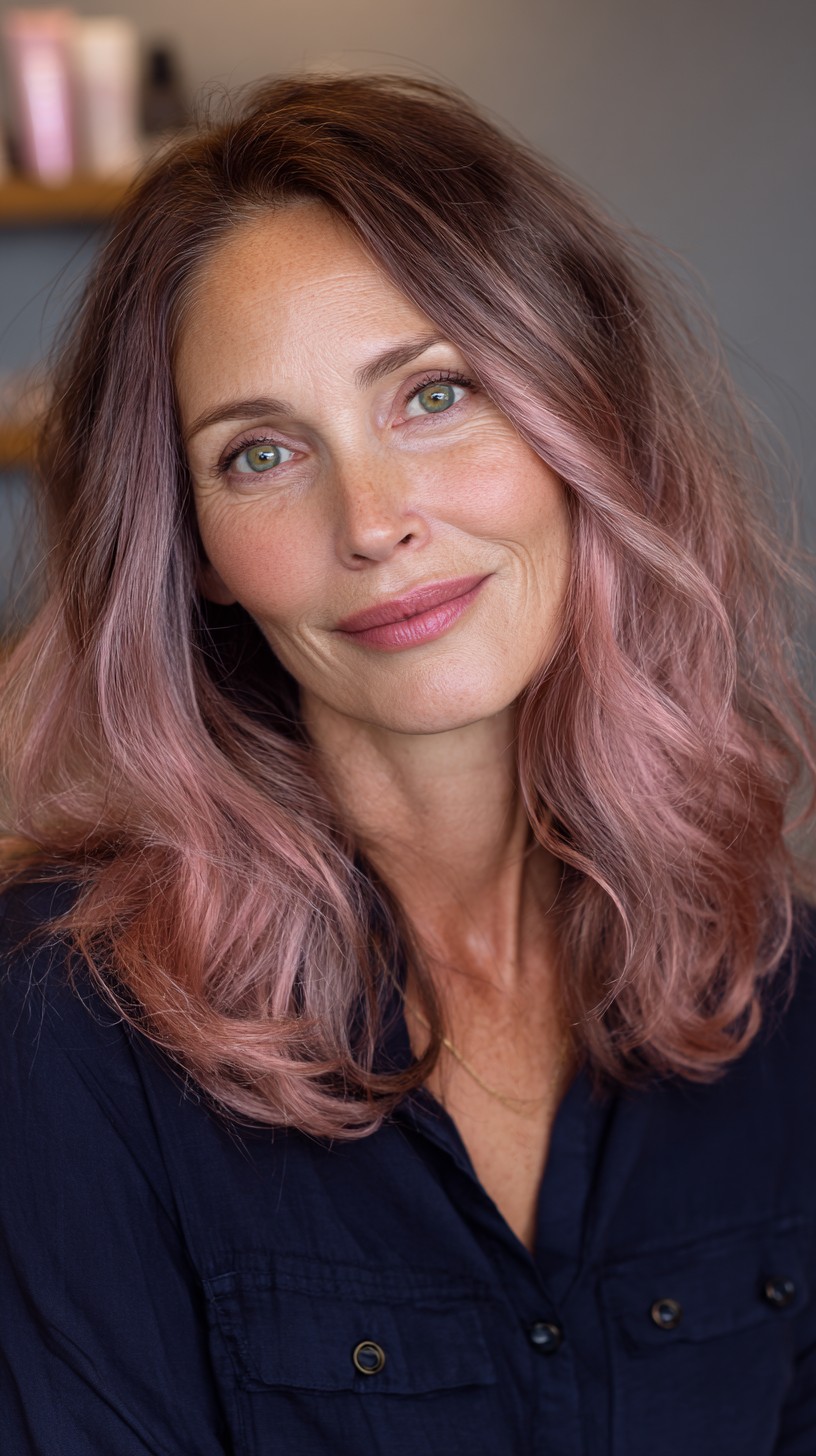 Soft Long Layers with Rose Gold Tones