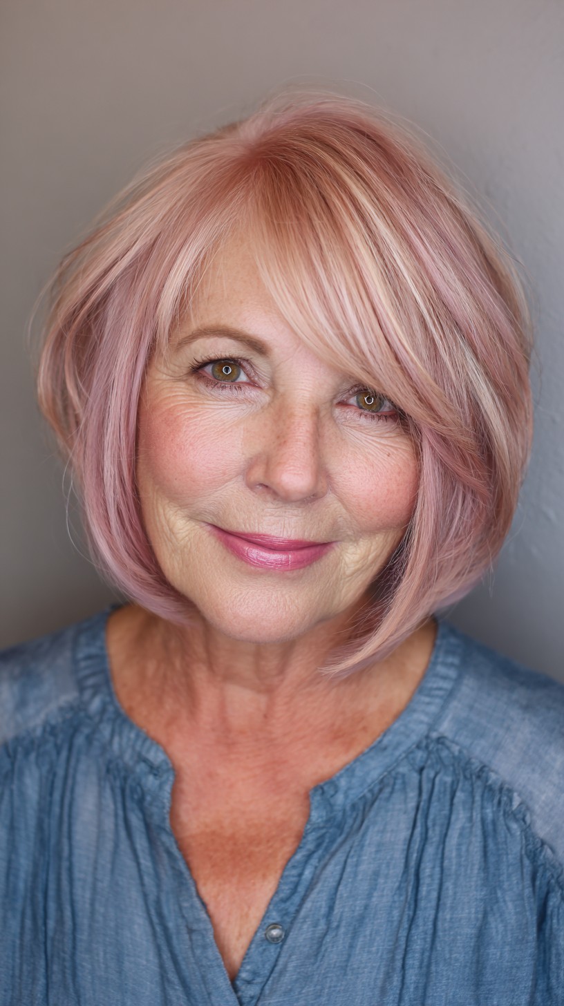 Soft Rose Gold Textured Lob with Face-Framing Layers