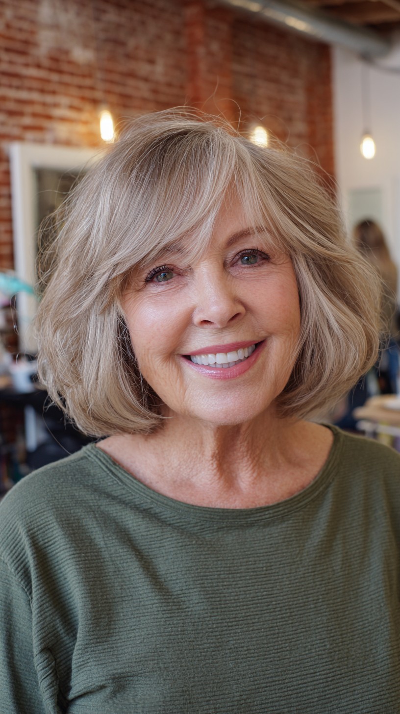 Soft Textured Bob with Flattering Long Bangs