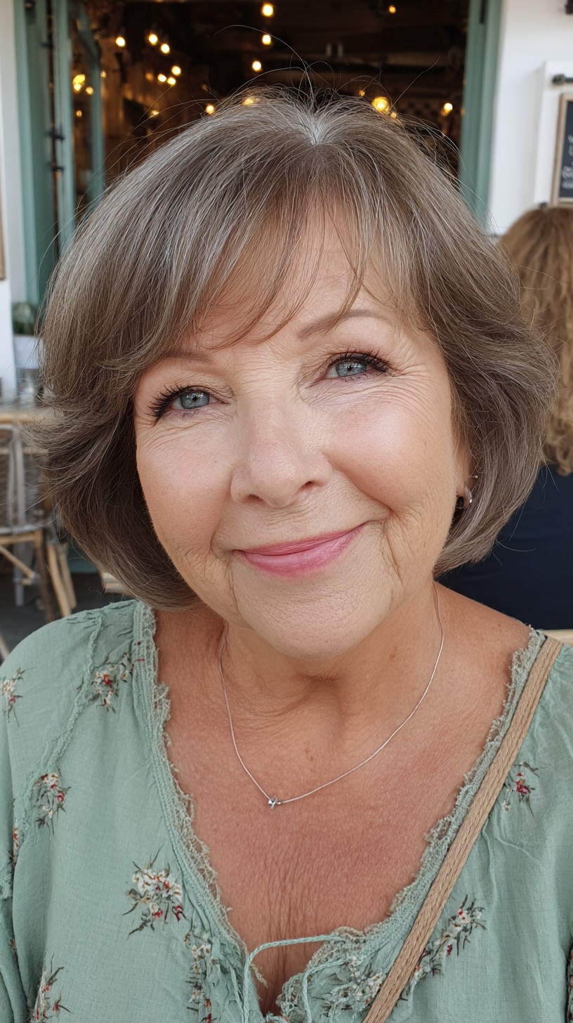 Softly Layered Gray Bob with Gentle Waves