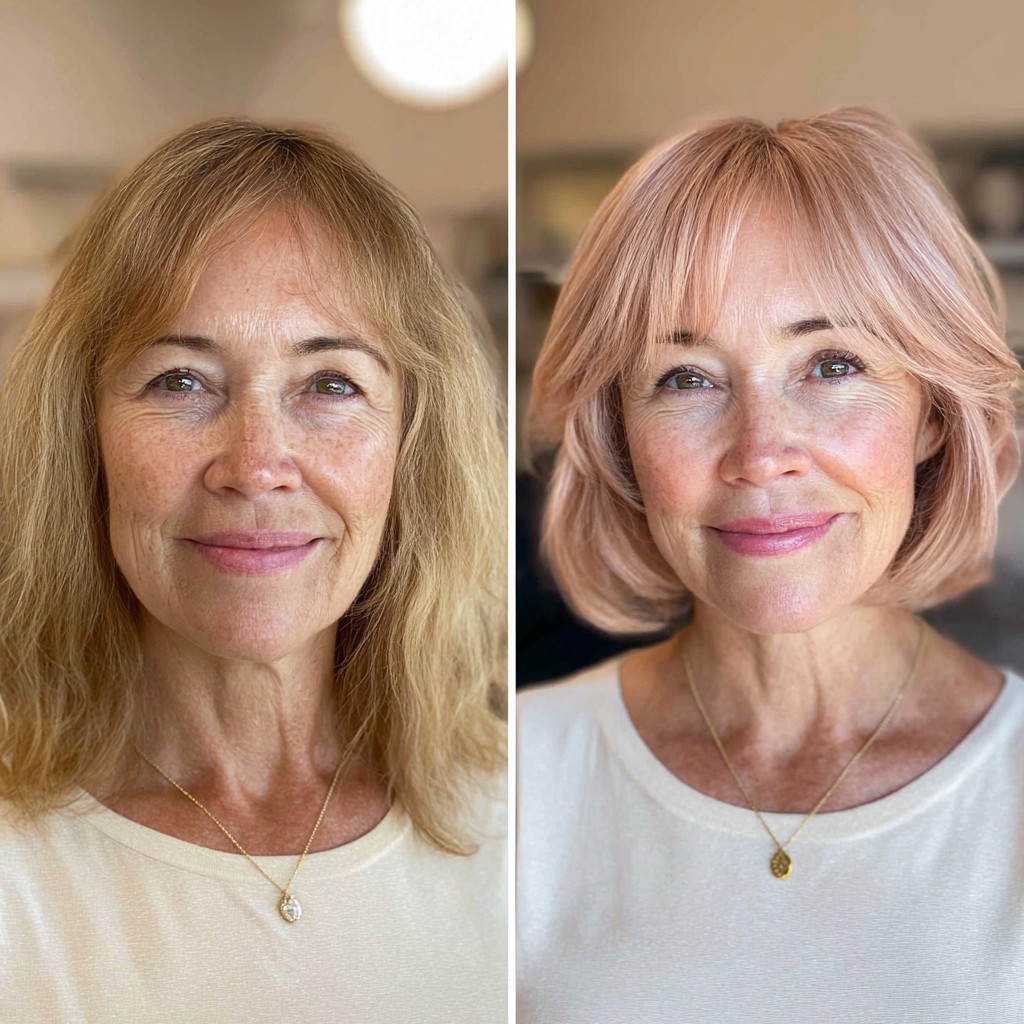 Stylish Light Rose Gold Lob with Soft Layers