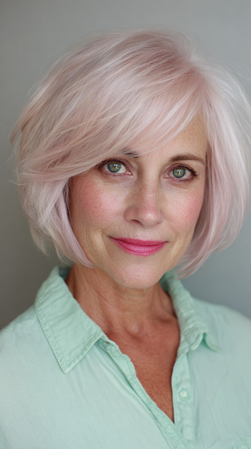 Stylish Light Rose Gold Textured Bob with Soft Layers