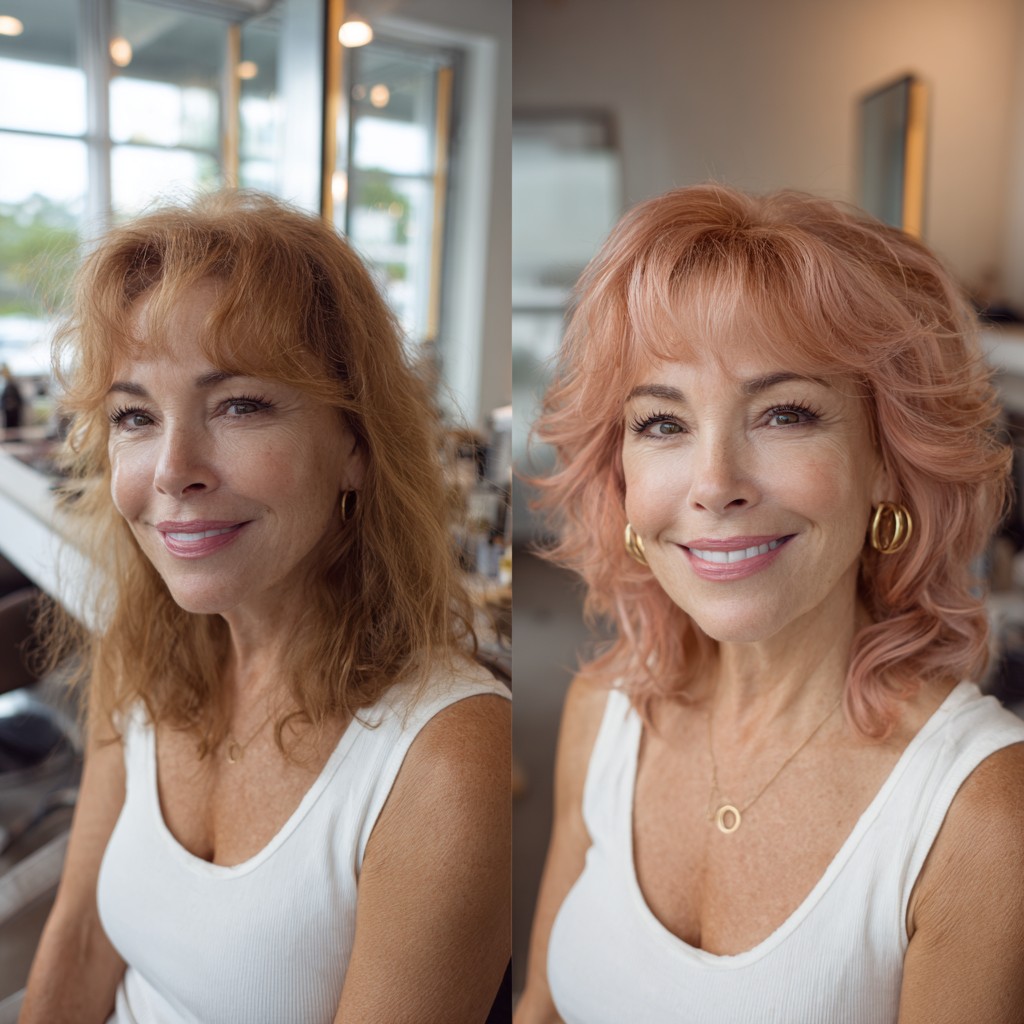 Stylish Rose Gold Curly Transformation with Soft Volume