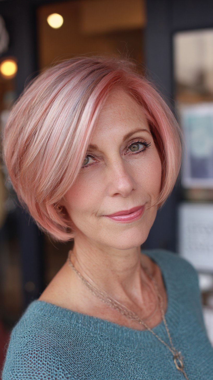 Stylish Rose Gold Layered Bob with Face-Framing Highlights
