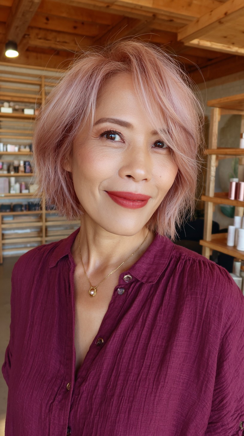 Stylish Rose Gold Textured Lob