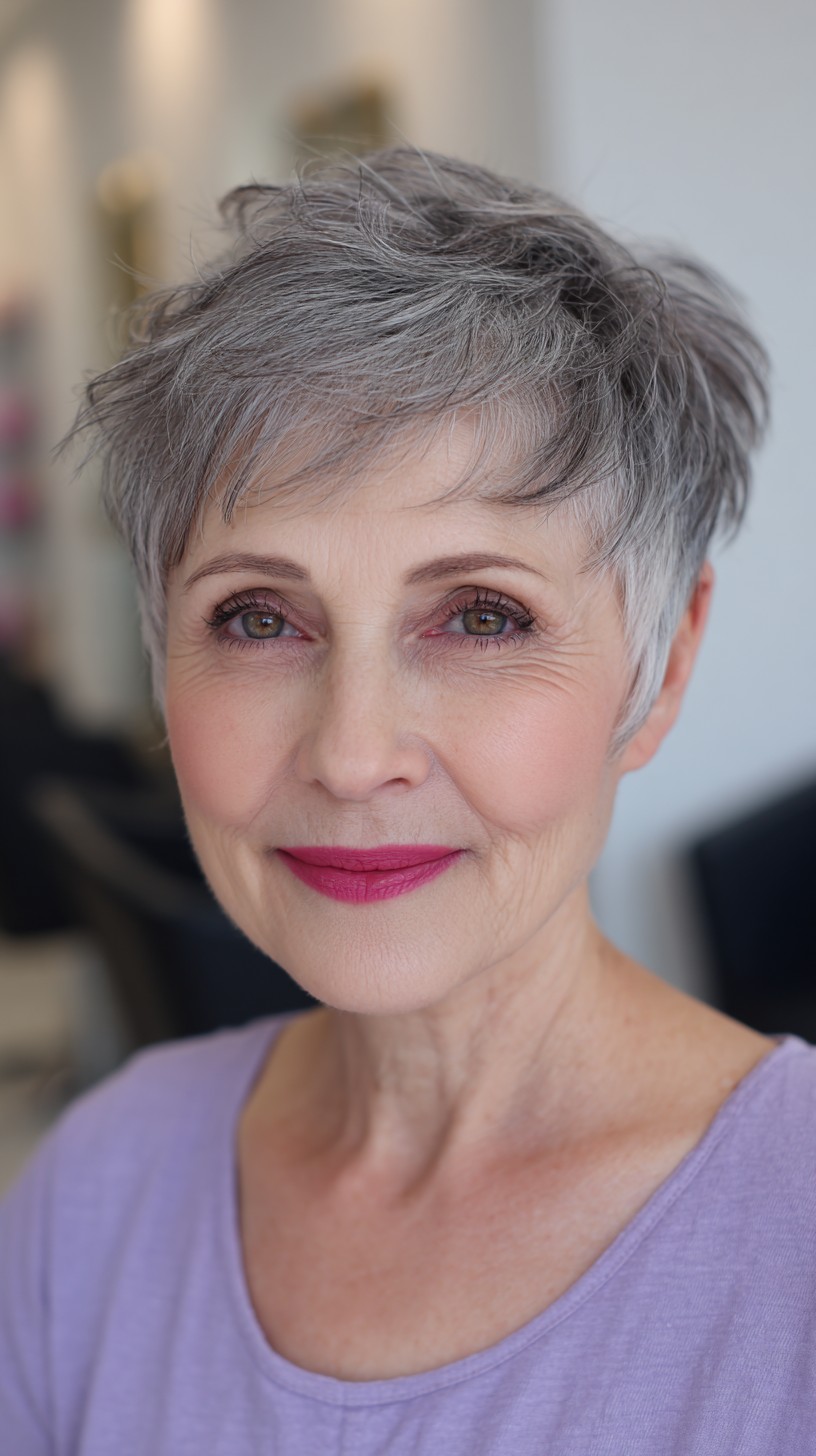 Stylish Textured Silver Pixie with Playful Layers