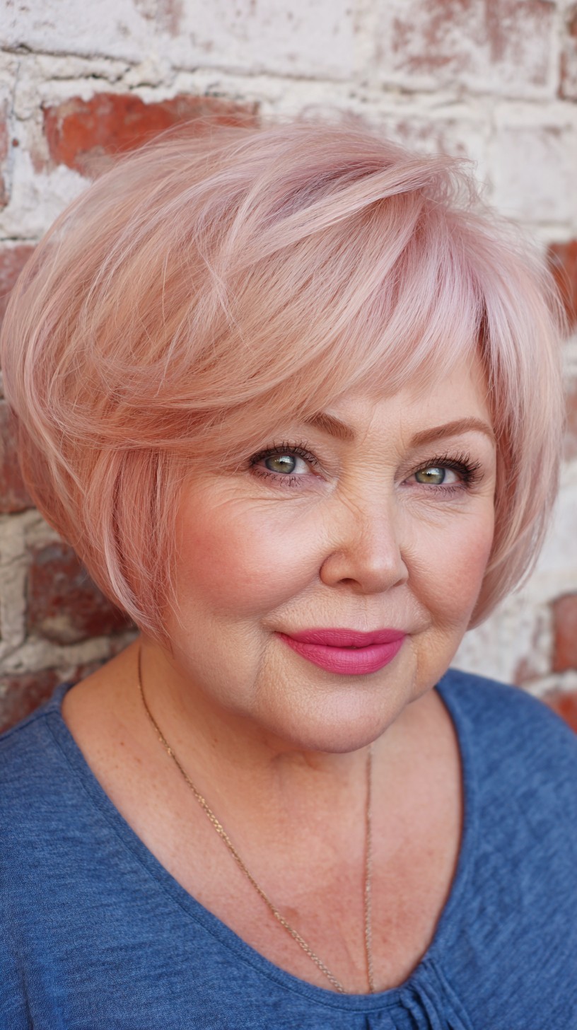 Textured Light Rose Gold Bob with Soft Volume