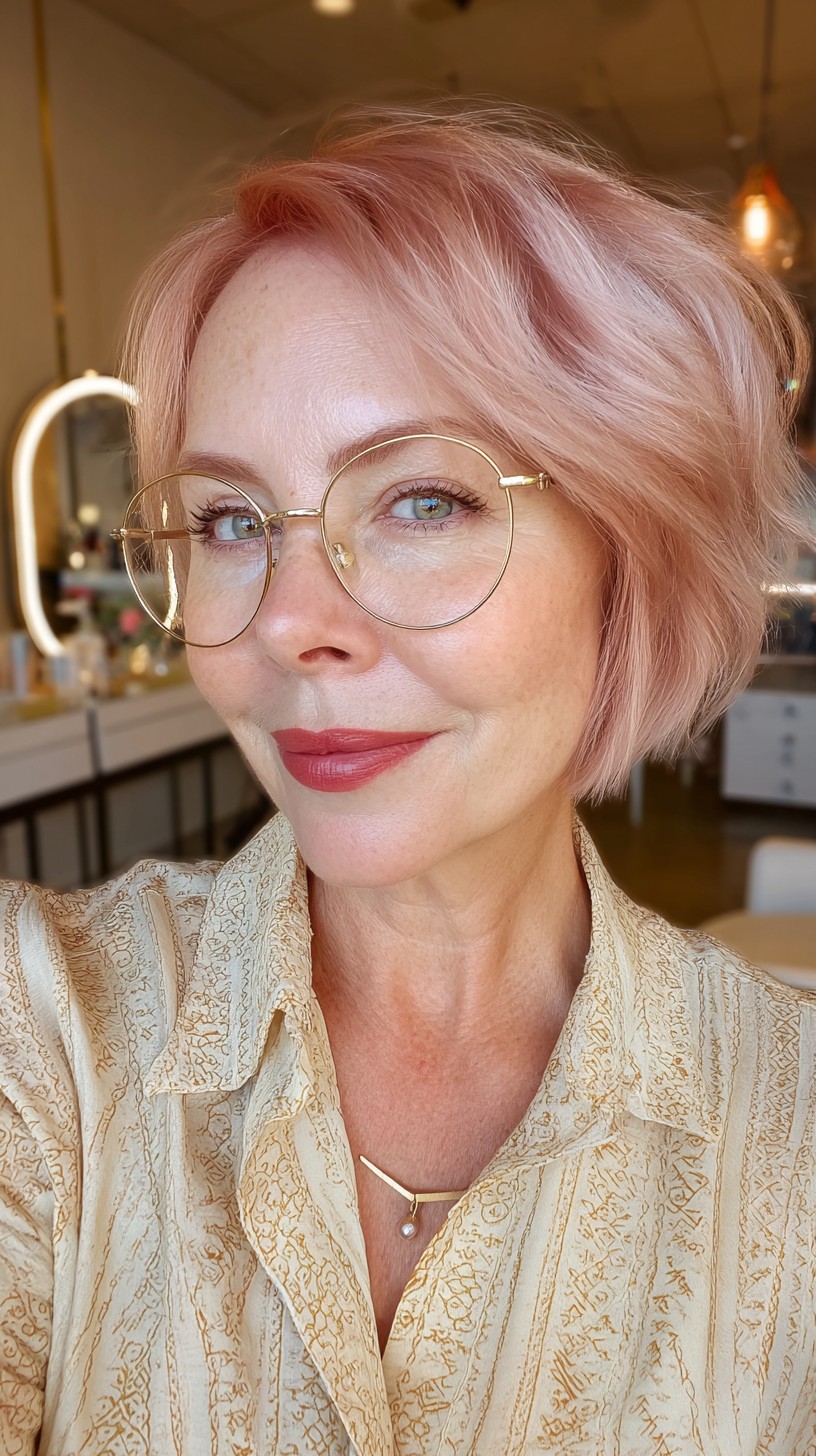 Textured Rose Gold A-Line Bob with Soft Waves