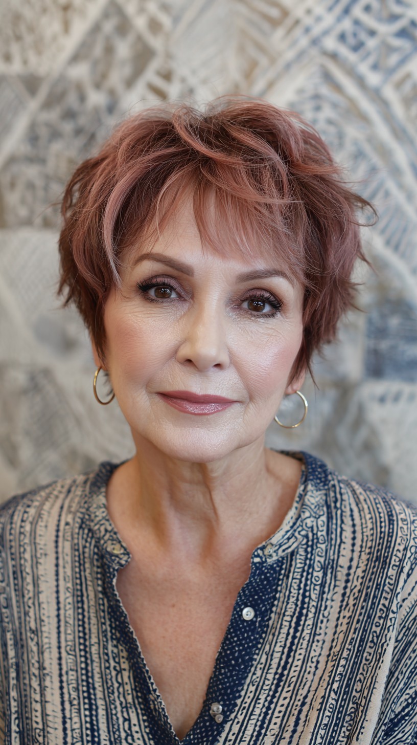 Textured Short Crop with Rose Gold Highlights