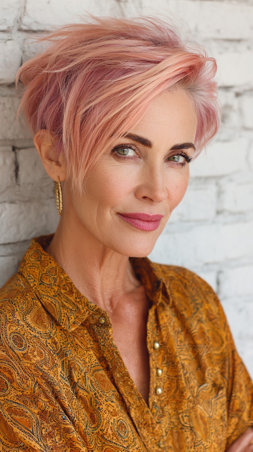 Trendy Rose Gold Textured Pixie Cut