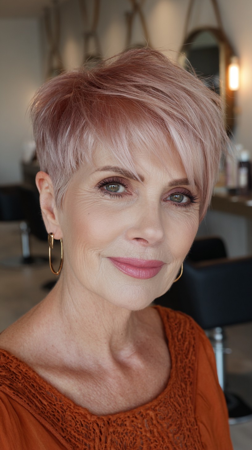 Trendy Rose Gold Textured Pixie with Soft Layers