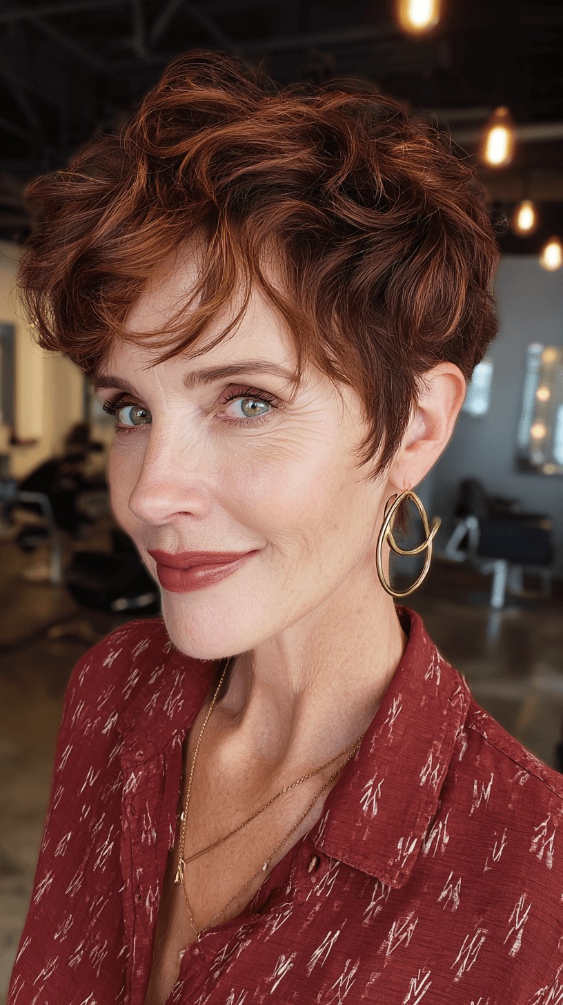 Textured Copper Pixie Cut with Soft Waves